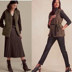 Soft‎ Surroundings Maribo Vest Women SMALL Brown Faux Fur Shearling Curly Lamb